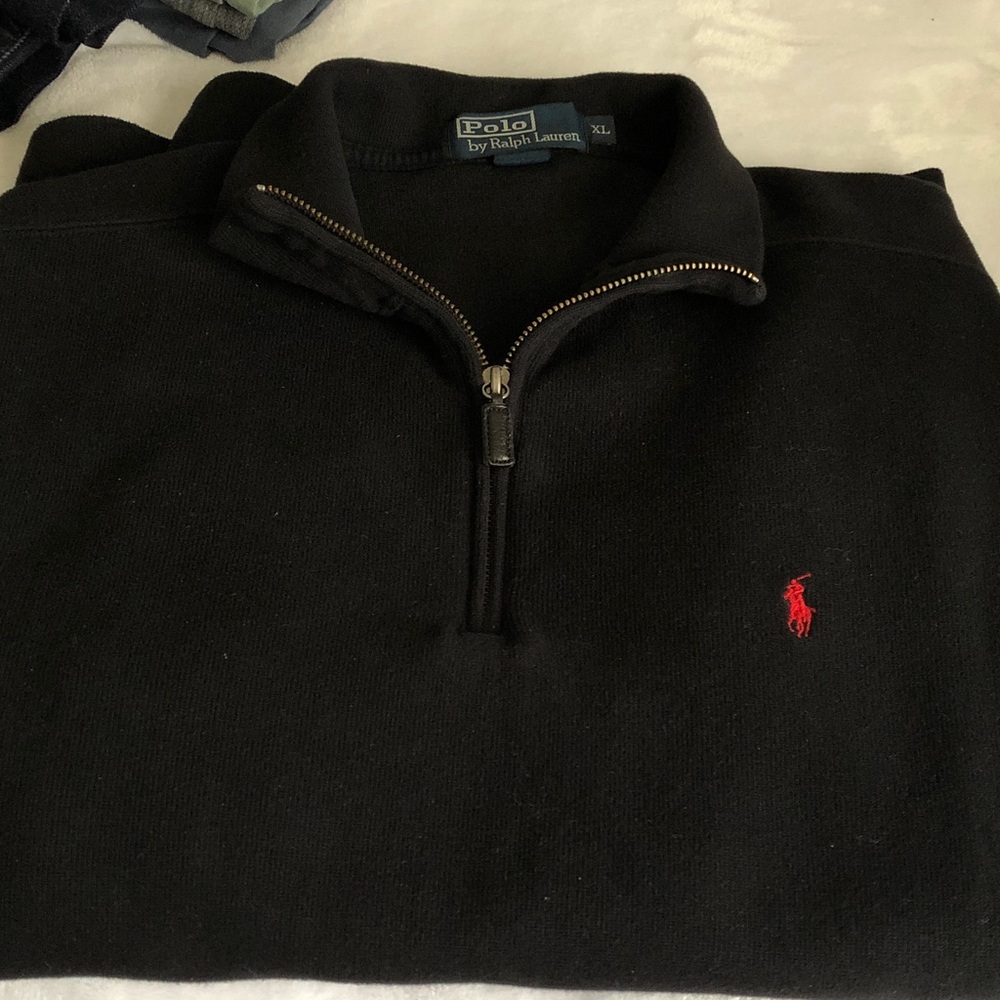 Polo by Ralph Lauren Black Quarter-Zip Sweater with Red Pony Logo